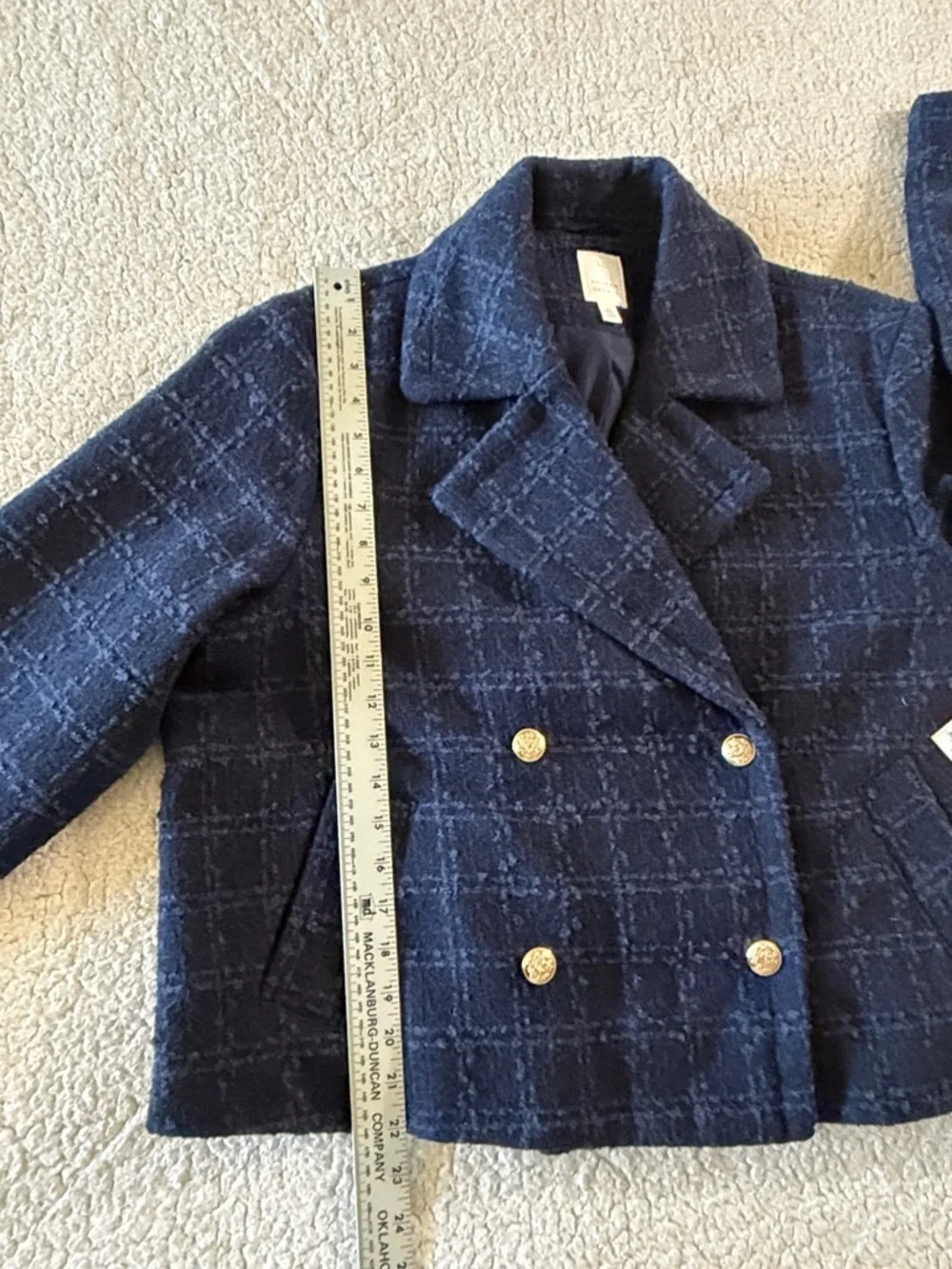 LC Lauren Conrad Navy Tweed Double-Breasted Peacoat with Gold Buttons XL New